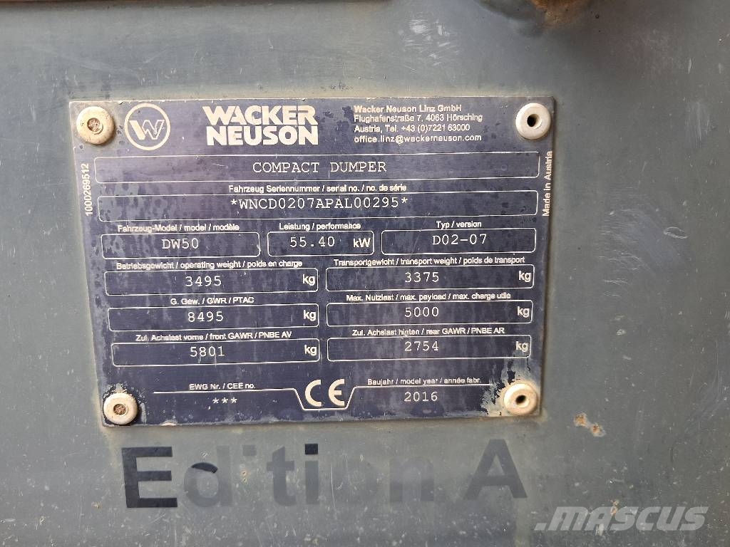 Wacker Neuson DW 50 Statybiniai savivarčiai sunkvežimiai