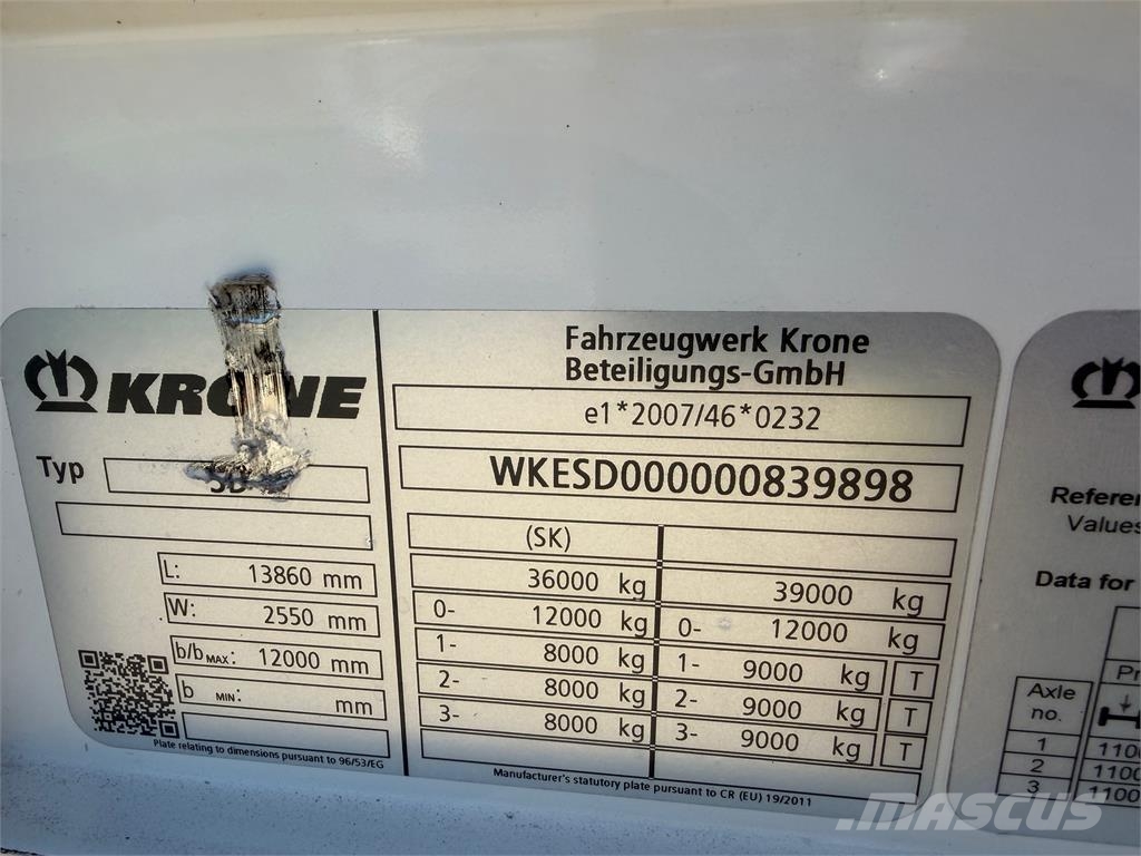 Krone SD LOWDECK trojstrannka VIN 898 Tents puspiekabes