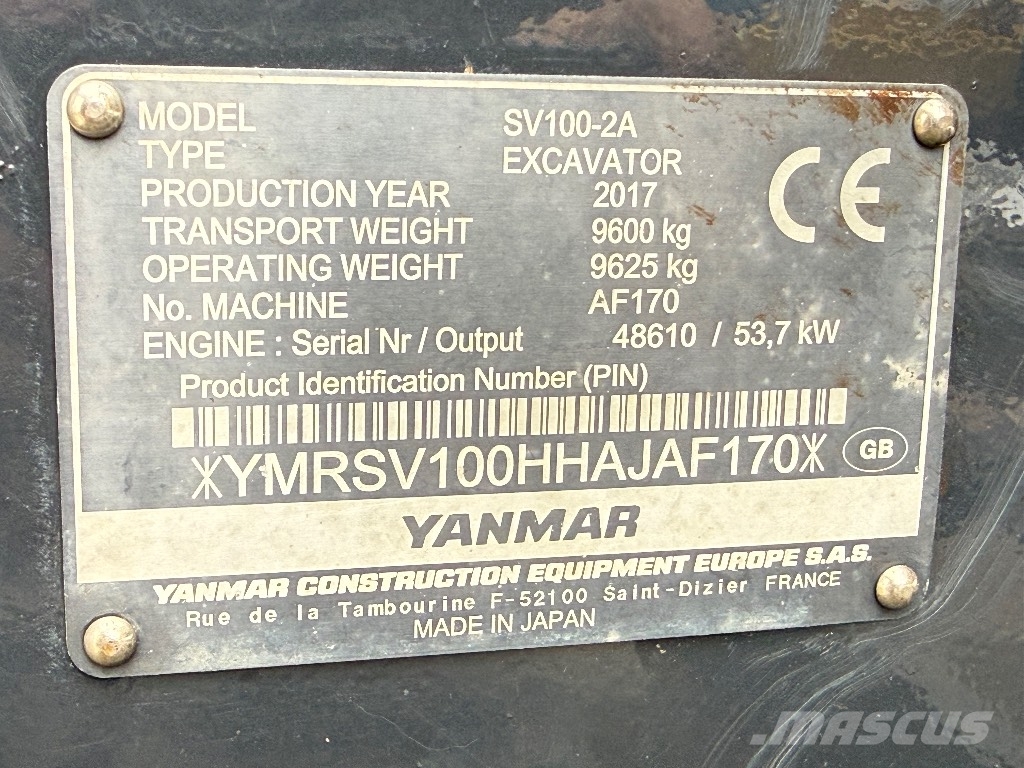 Yanmar SV 100-2 حفارات وسط 7 طن - 12 طن