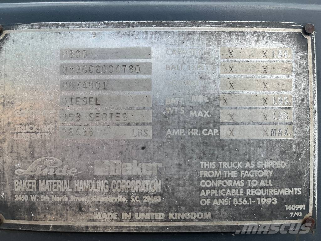 Linde H80D /353/ V-3301 OB Dizelski viljuškari