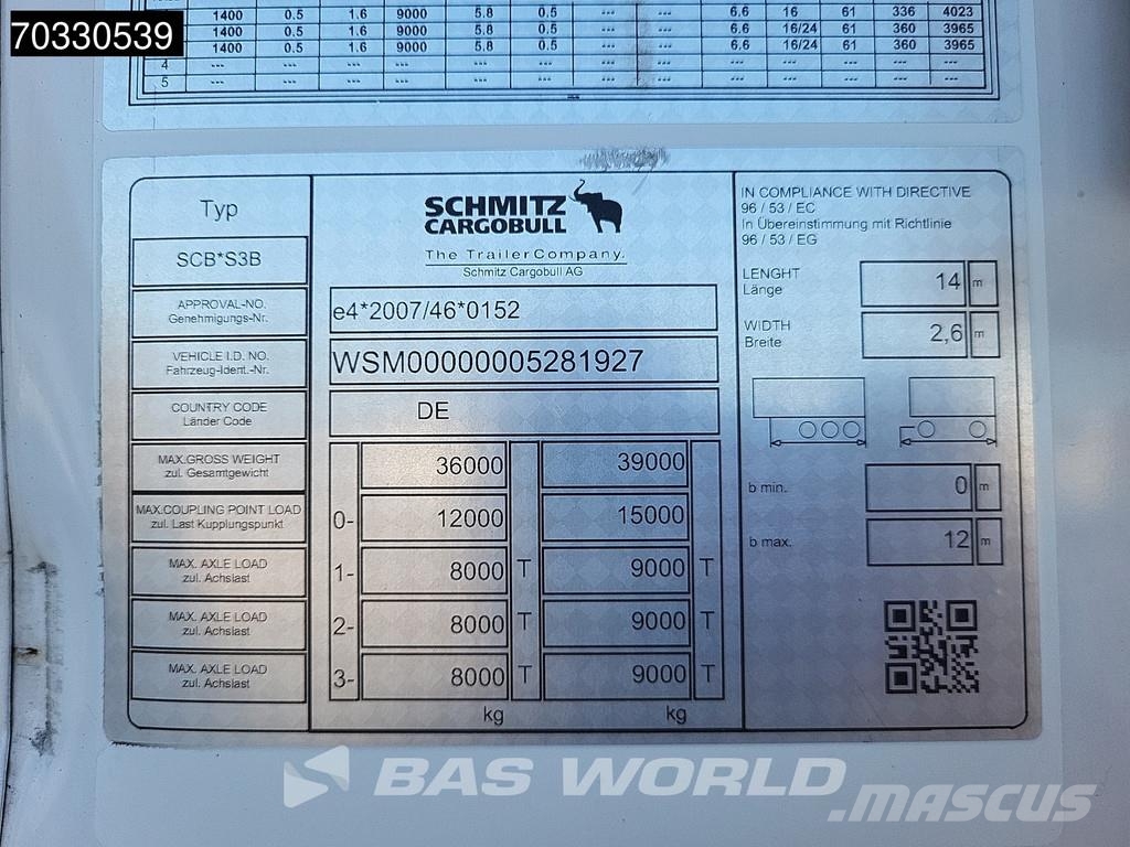 Schmitz Cargobull SCB*S3B 3 axles Liftaxle 1850 Engine Hours Semi remorque frigorifique