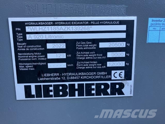 Liebherr A 920 Litronic حفارات بعجل
