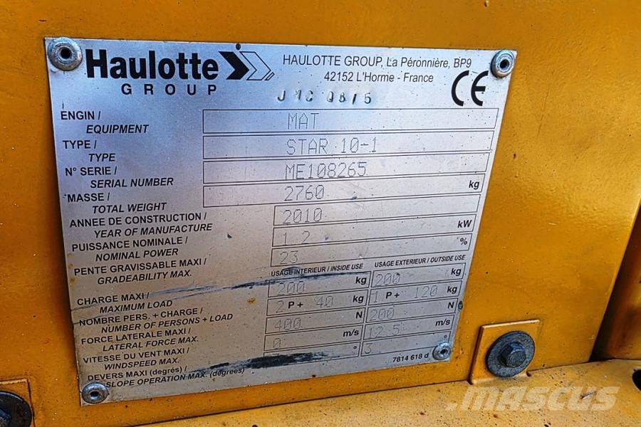 Haulotte STAR 10 Electric, 10m Working Height, 3m Reach, 20 Mini Pale Gommate