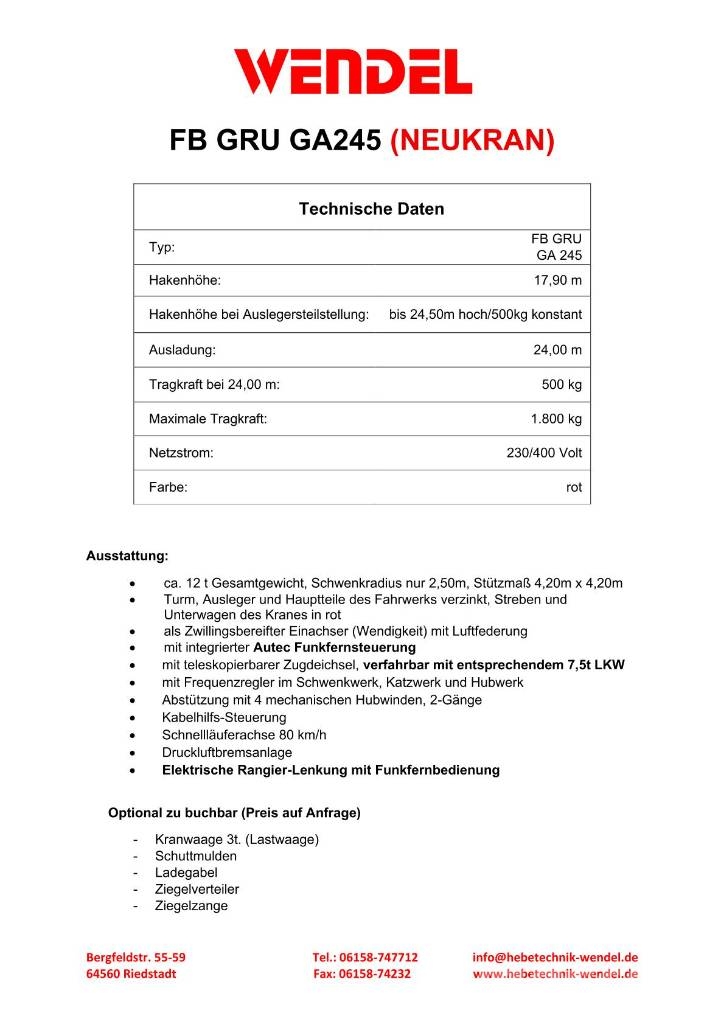FB GRU GA 245 Schnellbaukran, Dachdeckerkran, Kran Самоповдигащи кранове