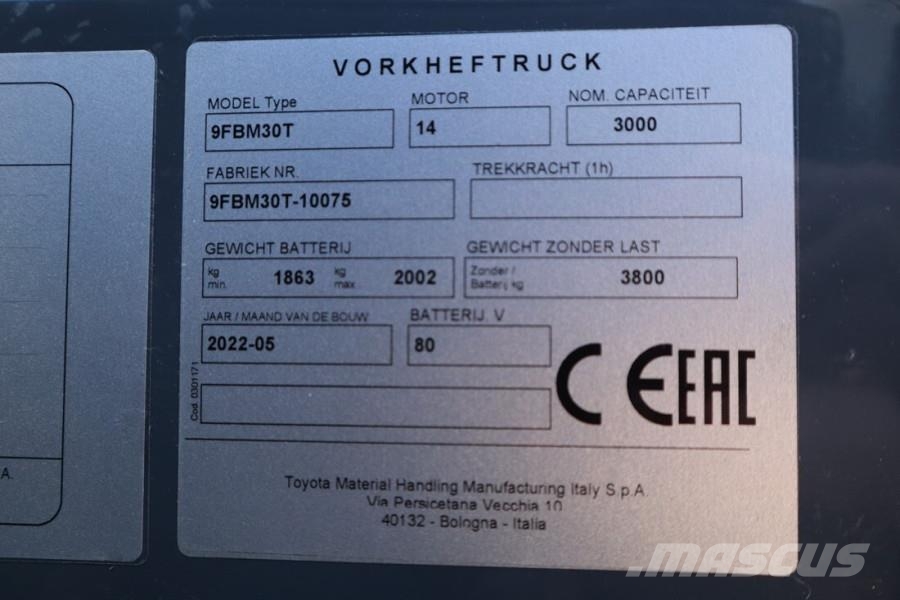 Toyota 9FBM30T Valid inspection, *Guarantee! Electric, 47 Dieselmotviktstruckar
