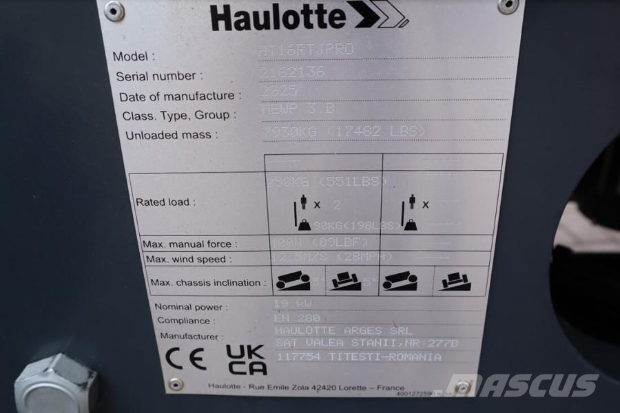 Haulotte HT16RTJ PRO Diesel, 4x4x4 Drive, 16.1m Working Hei Telescopic boom lifts