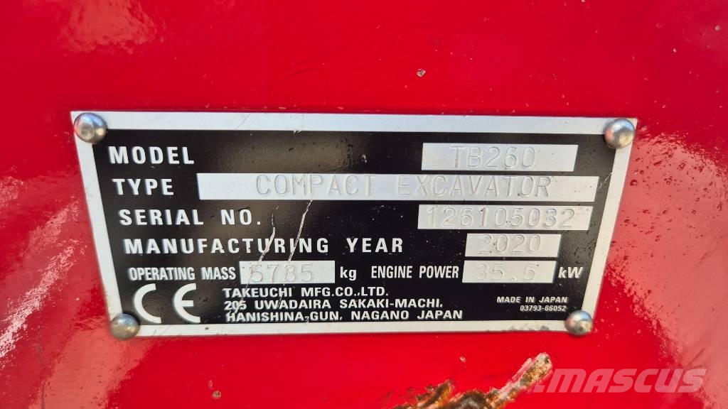 Takeuchi TB260 - POWERTILT - 3X BUCKETS - 2020 YEAR ミニ油圧ショベル 7t以下(ミニユンボ・ミニディガー)