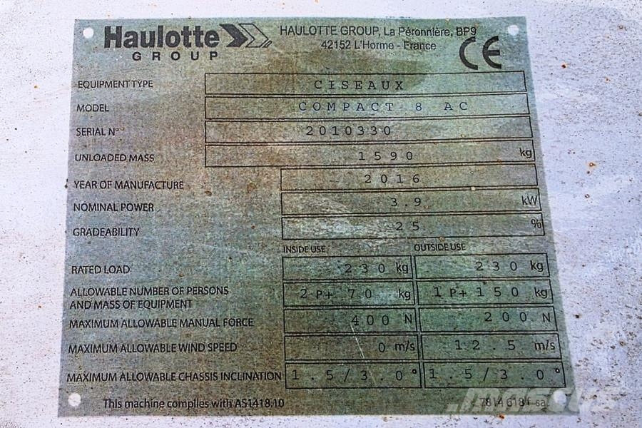 Haulotte Optimum 8 Electric, 7.77m Working Height, 230kg Ca Elevadores de tesoura