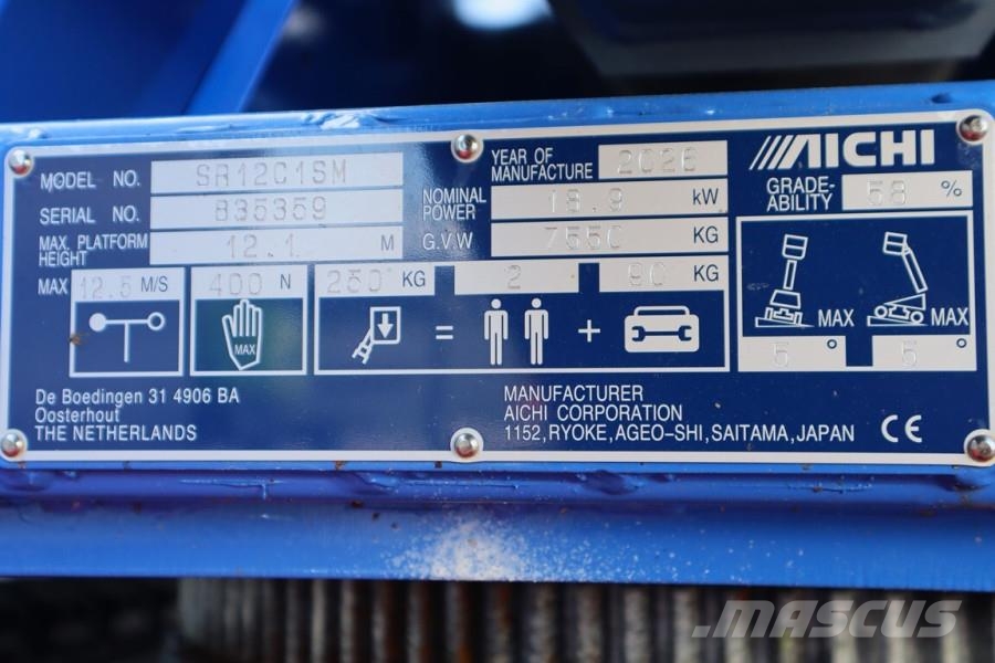 Aichi SR12C1SM Valid inspection, Diesel, Tracked Boomlif Nacelles télescopiques