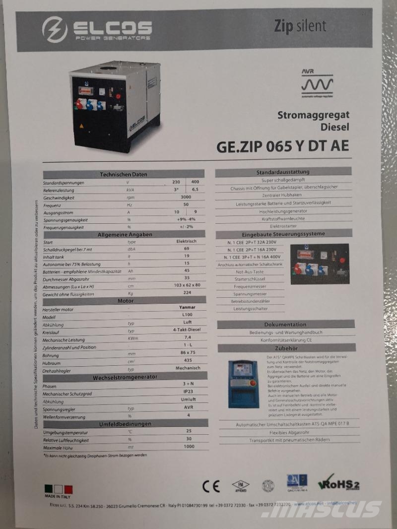 Strom Elcos Aggregat GE.ZIP 065 Y DT AE 400V مولدات أخرى