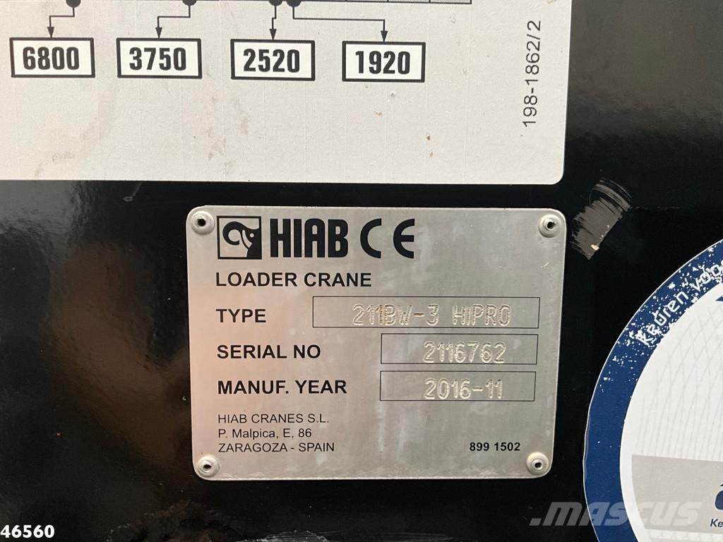 DAF FAN CF 290 Euro 6 Hiab 21 Tonmeter laadkraan 폐기물 수거 트럭
