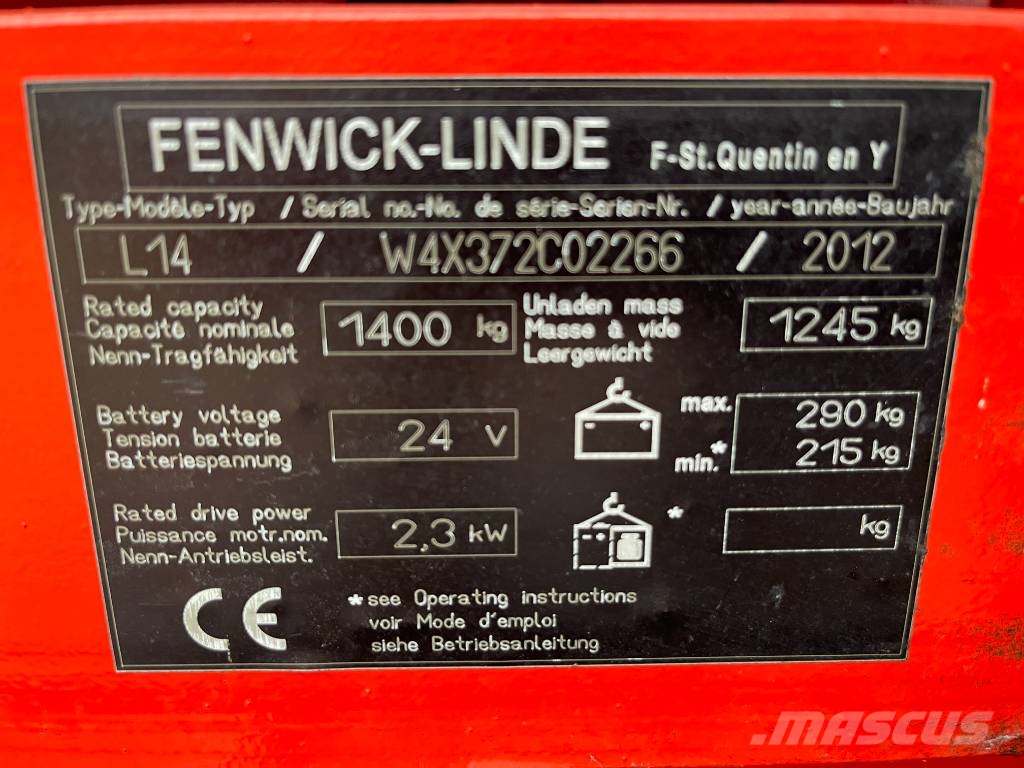 Linde L 14 V-3816 OB 보행식 리치 지게차