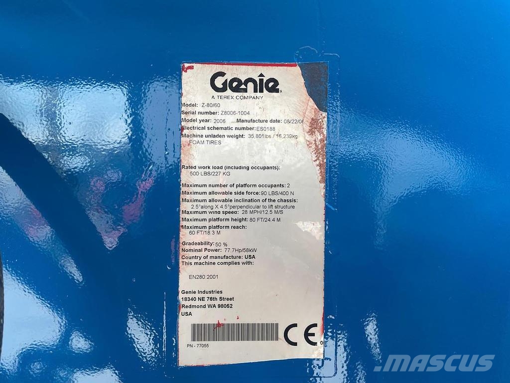 Genie Z80-60 Plataformas con brazo de elevación manual