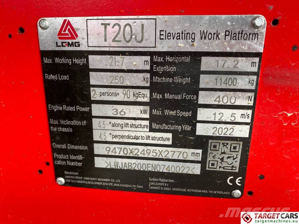 LGMG T20J Diesel 4x4 Telescopic Boom Work Lift 2170cm Teleskop bomliftar