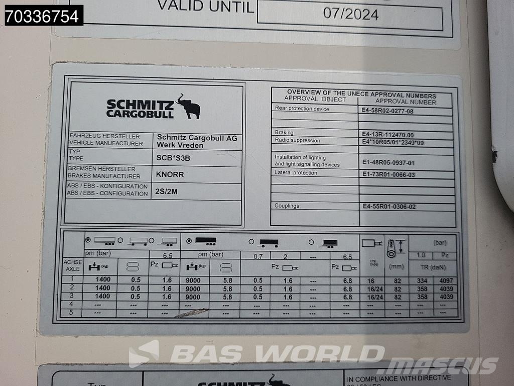Schmitz Cargobull SCB*S3B 3 axles TUV 08/27 Doppelstock Doppelverdam Kühlauflieger