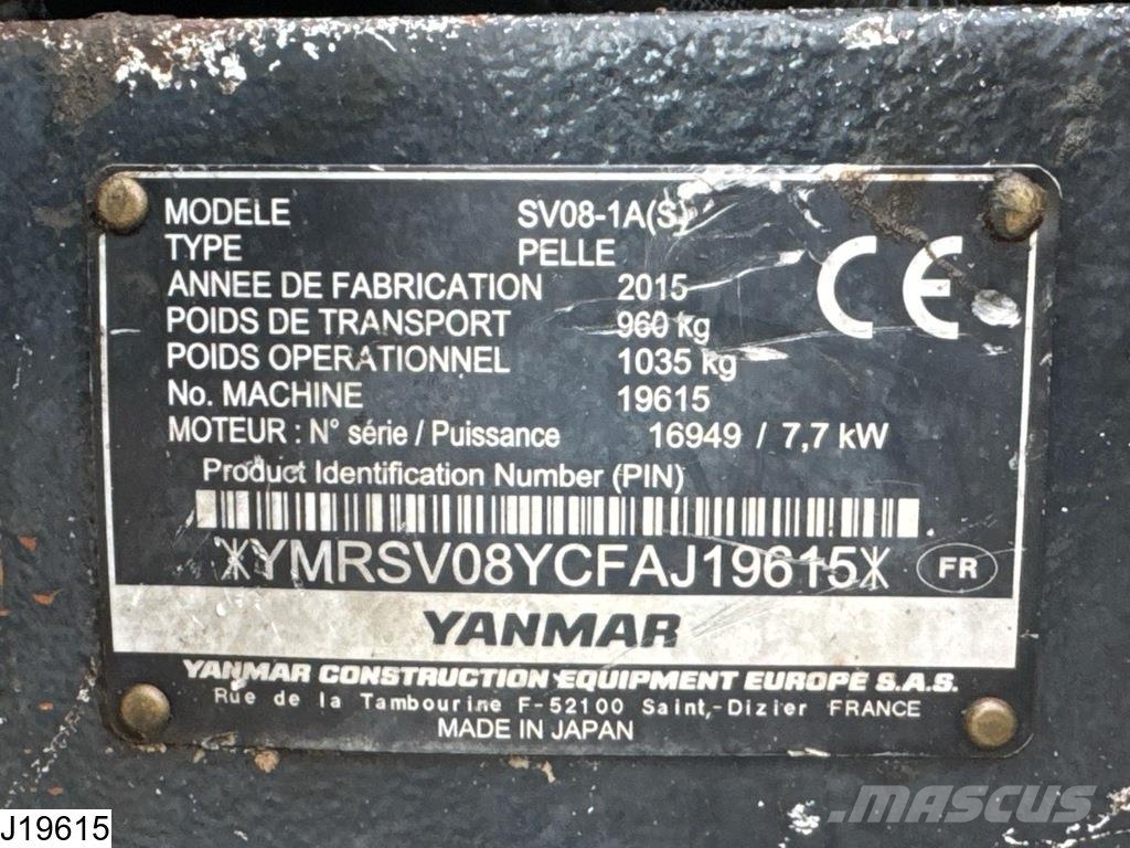 Yanmar SV08 1A 2700 hr, 2015, 1035 kg, 7,7 kW Mini bagri <7t