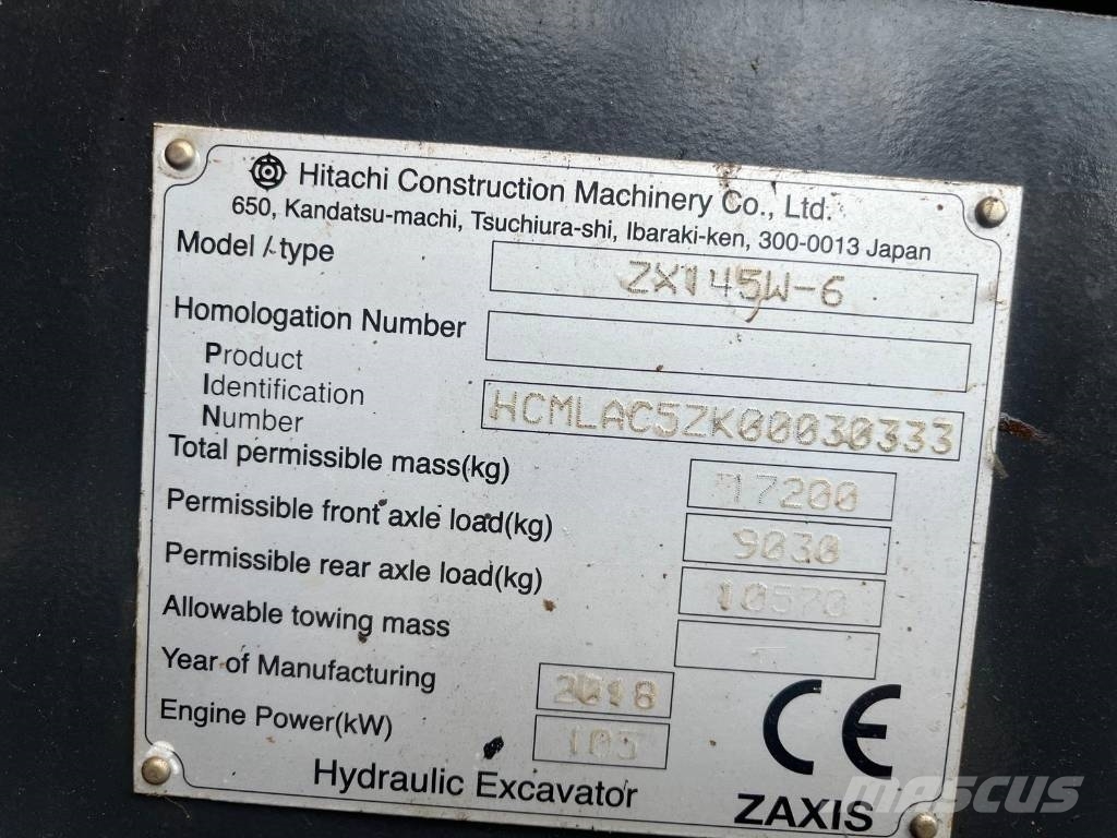 Hitachi ZX 145 W-6, 2018, Middelbeers, Noord-Brabant, Netherlands