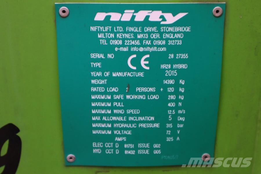 Niftylift HR28 HYBRIDE Hybrid, 4x4 Drive, 28m Working Height رافعات سلة مفصلية