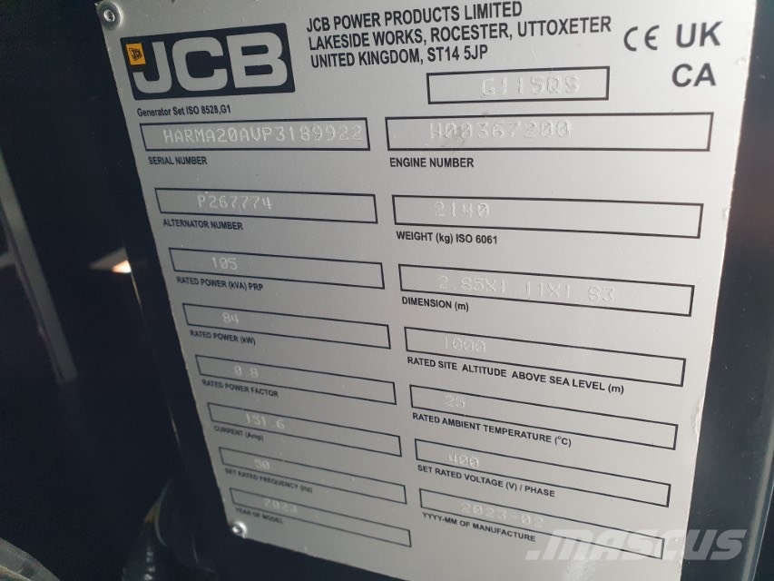 JCB 115 kVA Stromerzeuger G115QS Dieselgenerator Diesel Generatoren