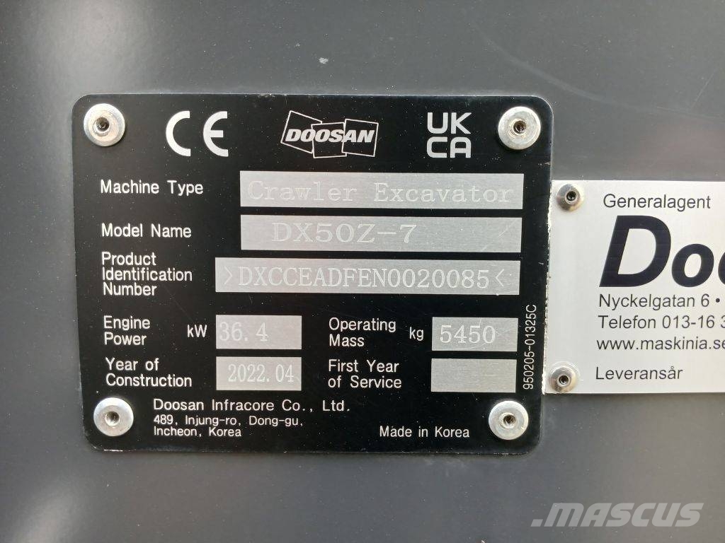Doosan DX 50 Z ''SÅLD'' Mini ekskavatoriai < 7 t