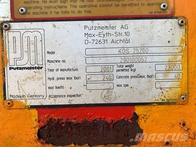 Putzmeister High density solids pump KOS 25200 Κατασκευές - Άλλα