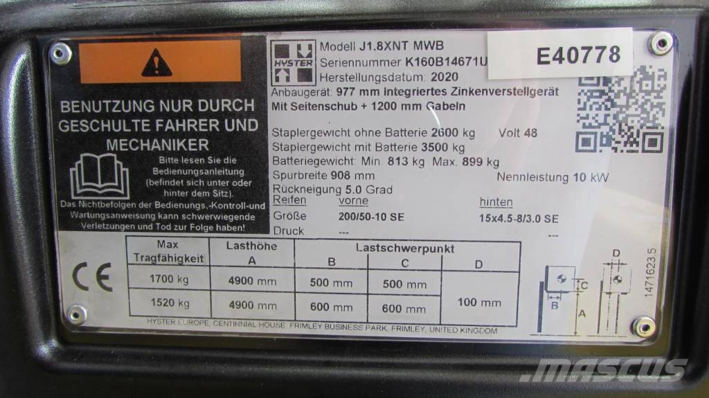 Hyster J1.8XNT Electric forklifts