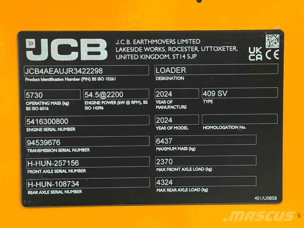 JCB 409 / Aurasähköt / Vapaapaluu / Hebonilube / Cargadoras sobre ruedas