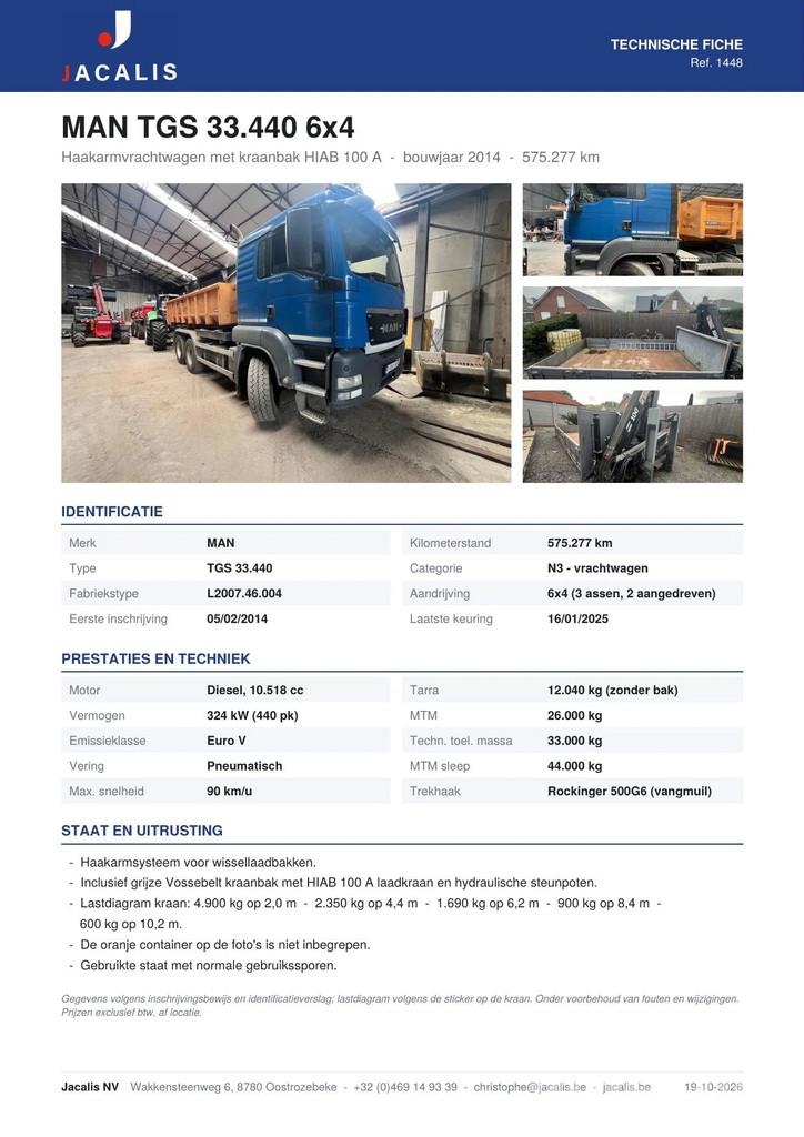 MAN TGS 33.440 TGS 33.440 6x4 met kraanbak HIAB 100 A Hook lift trucks