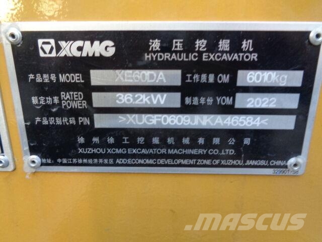 XCMG XE60DA Kāpurķēžu ekskavatori