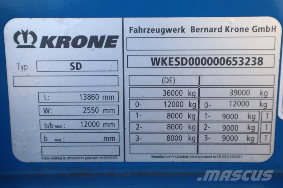 Krone SD Dutch Registration, 3-Axle, Lift Axle, Air Susp Curtainsider trailers