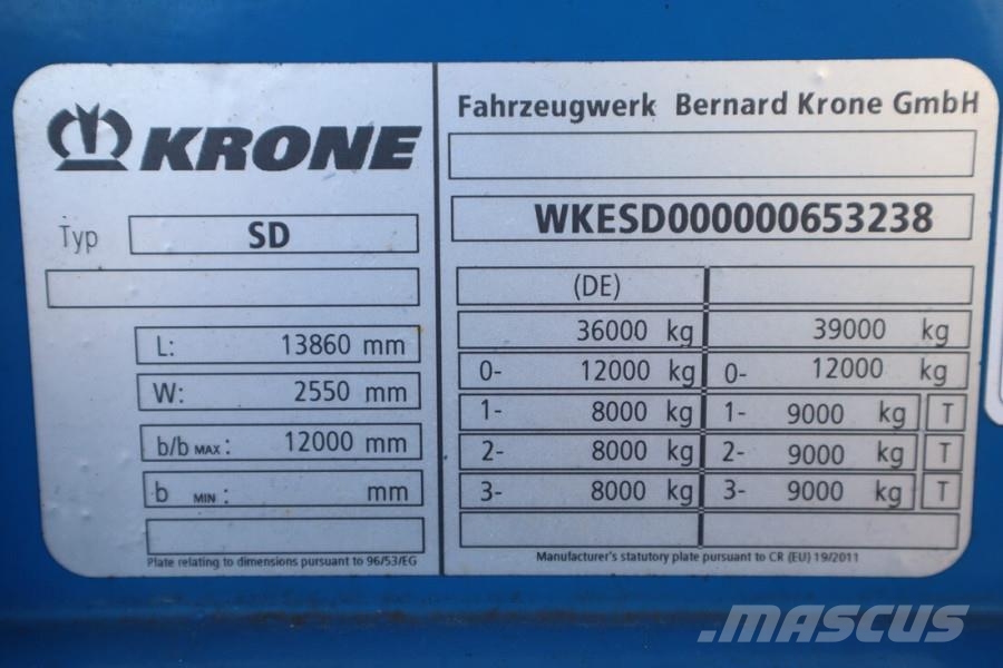 Krone SD Dutch Registration, 3-Axle, Lift Axle, Air Susp Kapell trailer/semi