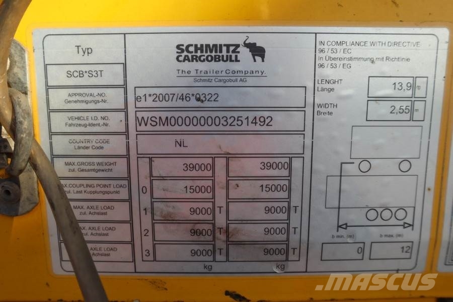 Schmitz CARG SCB3ST CoC Documents, TuV Loading Certificate Curtainsideranhänger