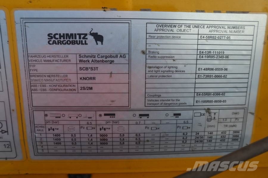 Schmitz CARG SCB3ST CoC Documents, TuV Loading Certificate Curtainsideranhänger