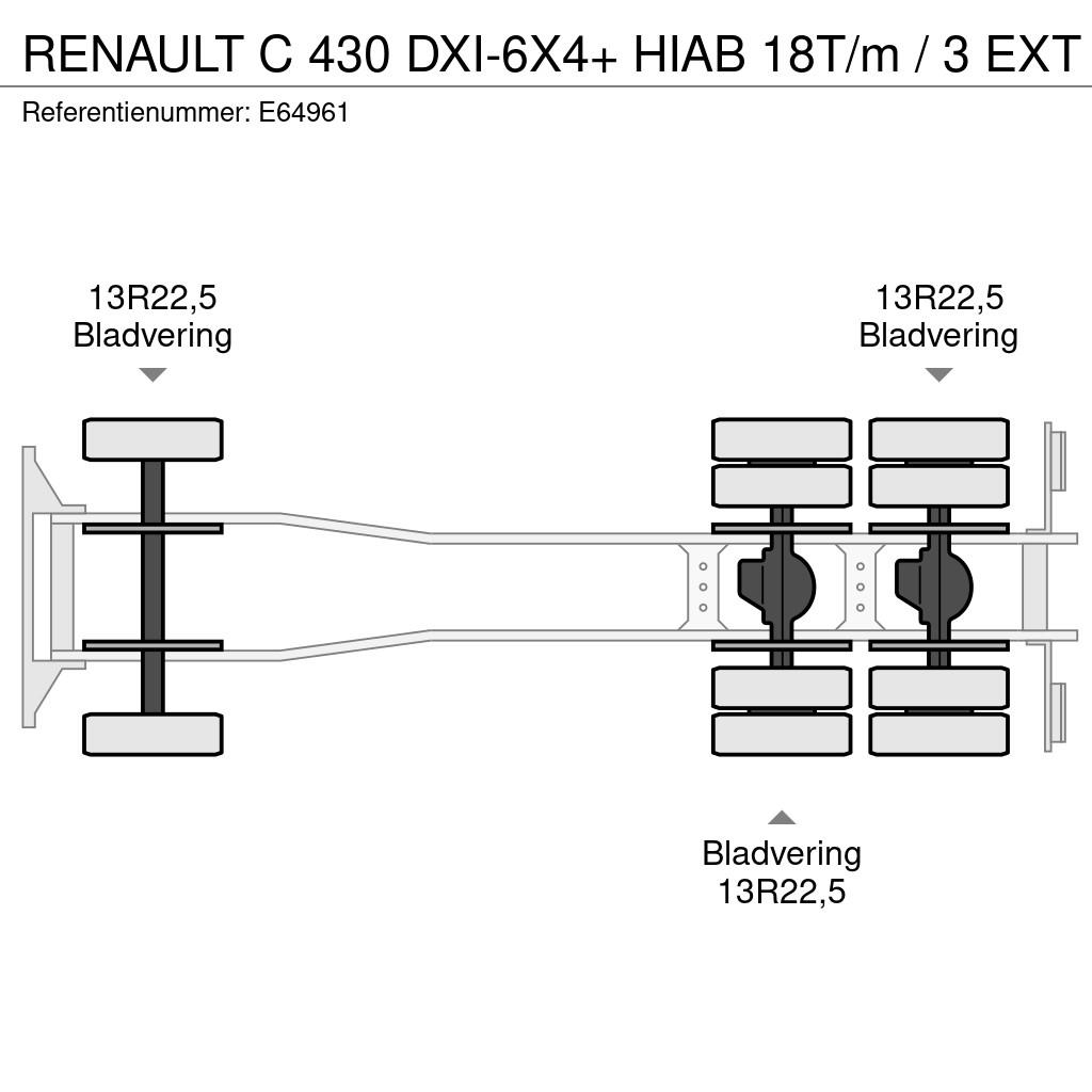 Renault C 430 DXI-6X4+ HIAB 18T/m / 3 EXT Flatbed kamyonlar