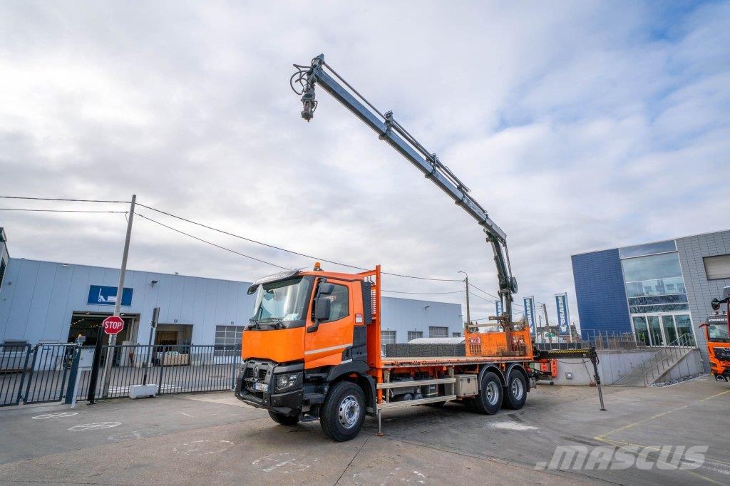 Renault C 430 DXI-6X4+ HIAB 18T/m / 3 EXT Flatbed kamyonlar