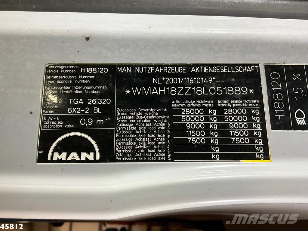 MAN TGA 26.320 Euro 5 21 Ton haakarmsysteem شاحنات الرافعات الخطافية