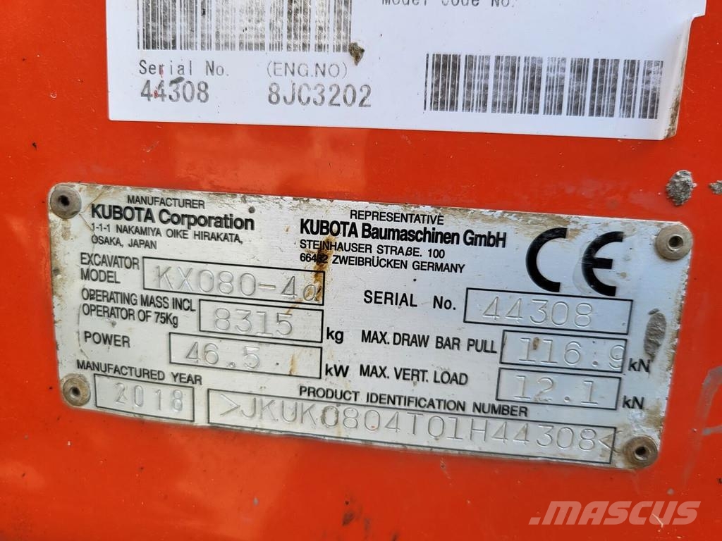 Kubota KX080-40 Mini ekskavatörler, 7 tona dek