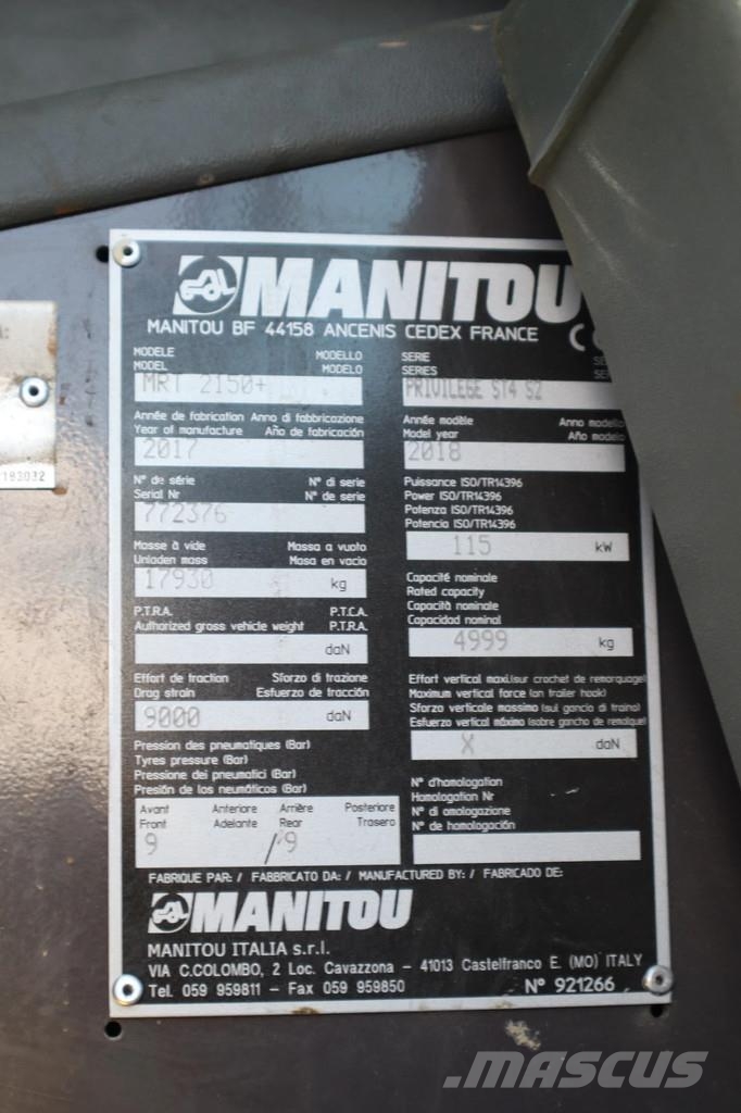 Manitou MRT 2150 ST4 S2 | 21 METER | HYDR. FORKS | LOW HOU Teleskopski viljuškari