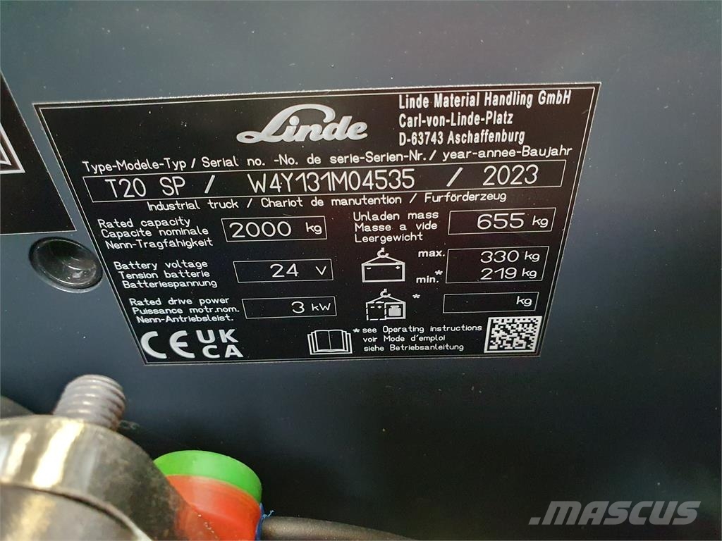 Linde T20SP lang Παλετοφόρα πεζού χειριστή με ιστό