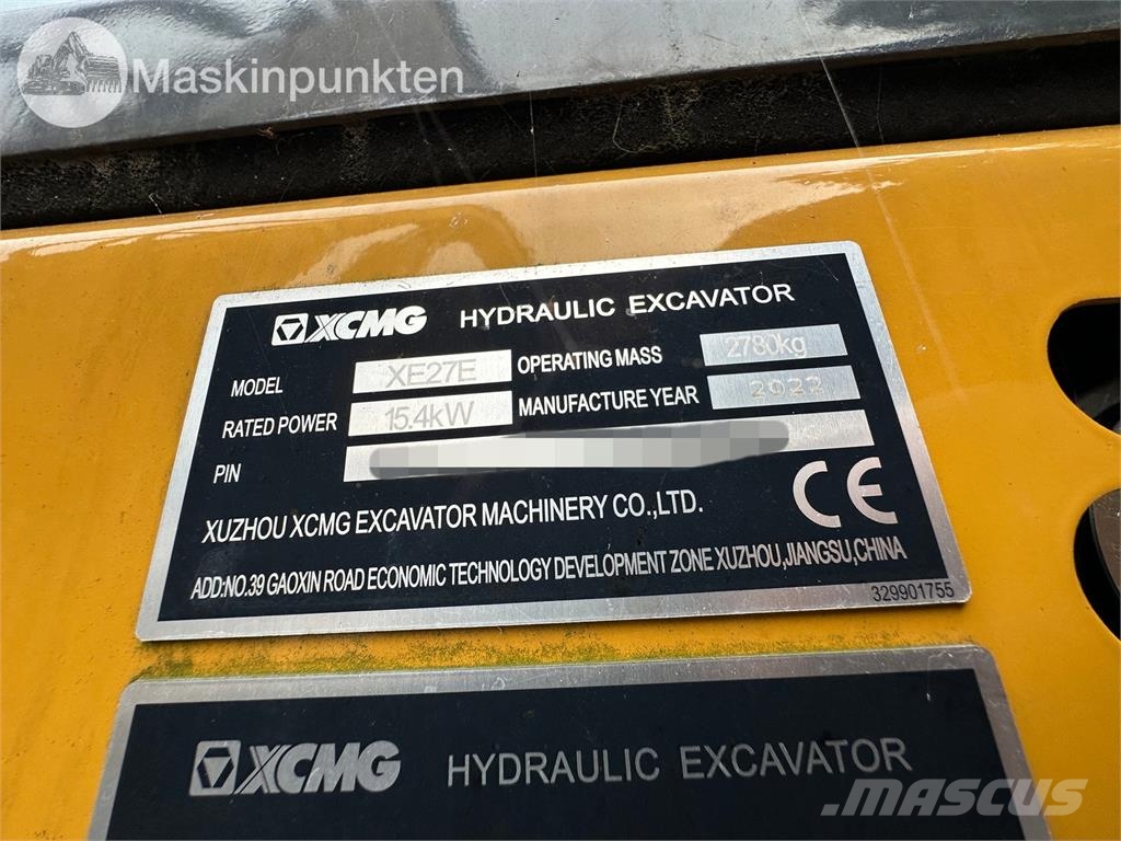 XCMG XE27E Miniekskavaatorid < 7 t