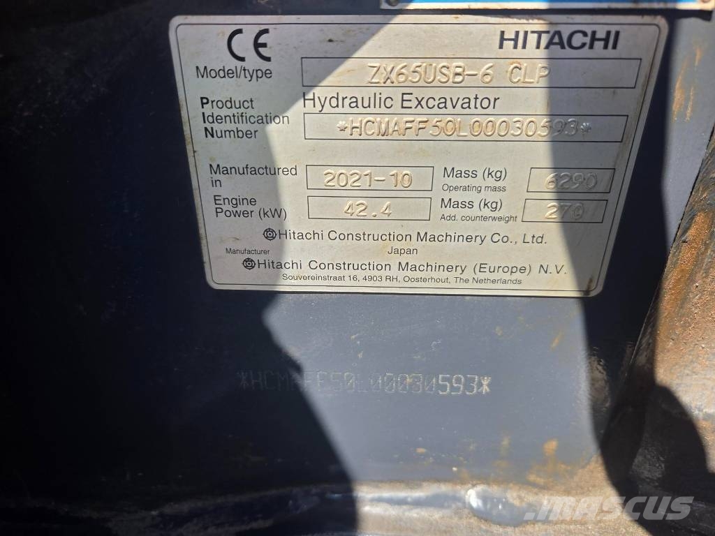 Hitachi ZX 65 USB-6, Quick coupler+3 buckets+breaker MTB25 Minikoparki