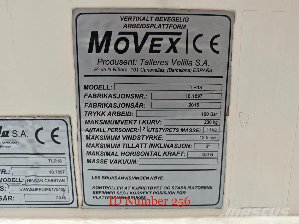 Nissan Cabstar 35.12 NT400 Movex TLR 18 المنصات الهوائية المثبتة على شاحنة