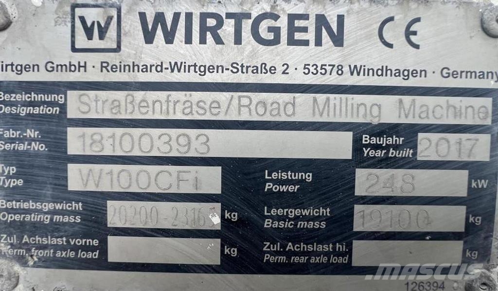 Wirtgen W 100 CFi Asfaldi külmfreesimise masinad