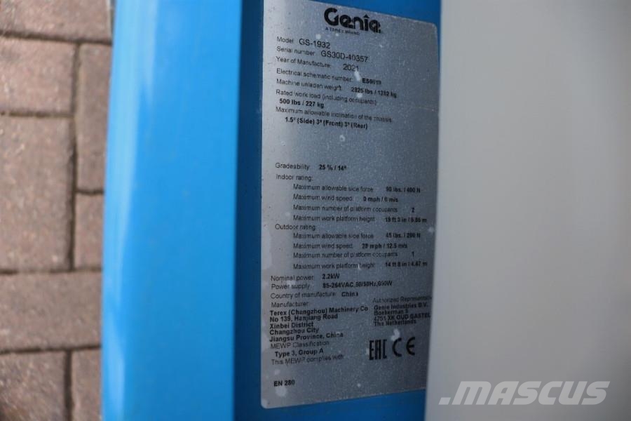 Genie GS1932 E-Drive E-drive, 8m Working Height, Non Mar Scissor lifts