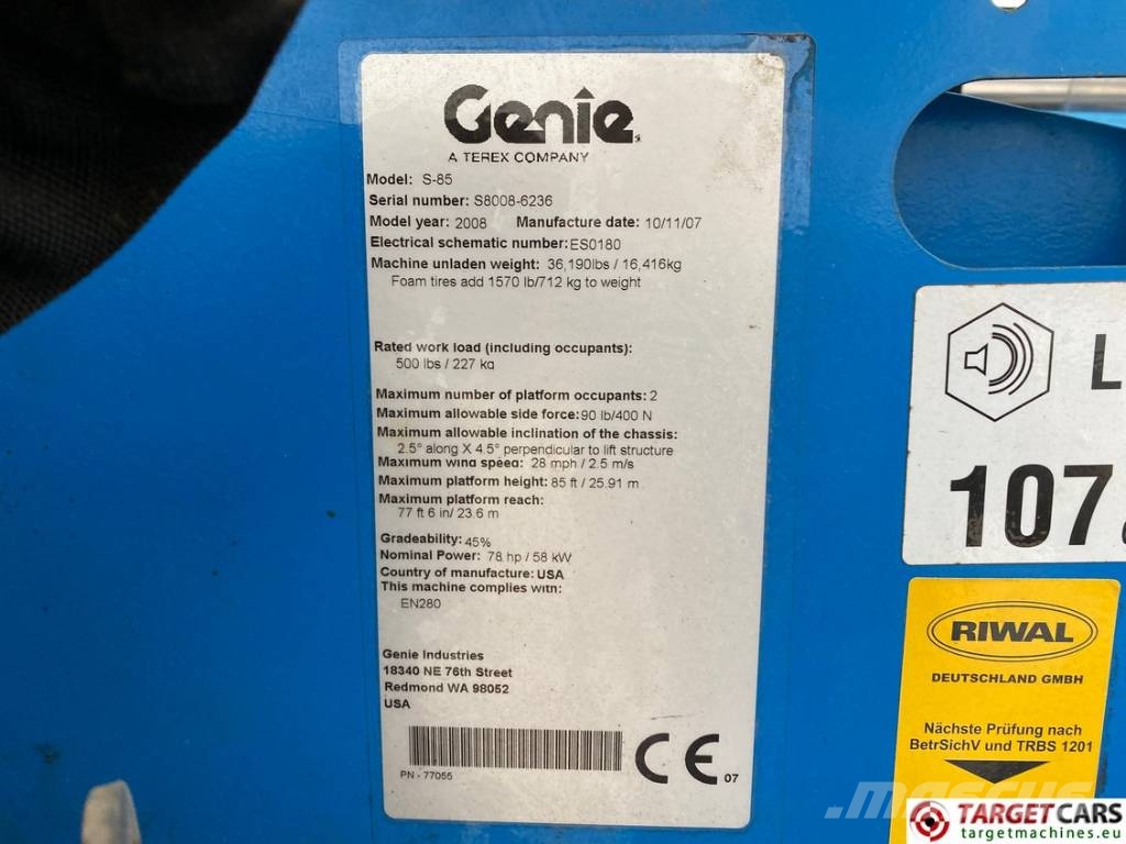 Genie S-85 Telescopic 4x4 Diesel Boom Work Lift 2790cm Teleskopske podizne platforme