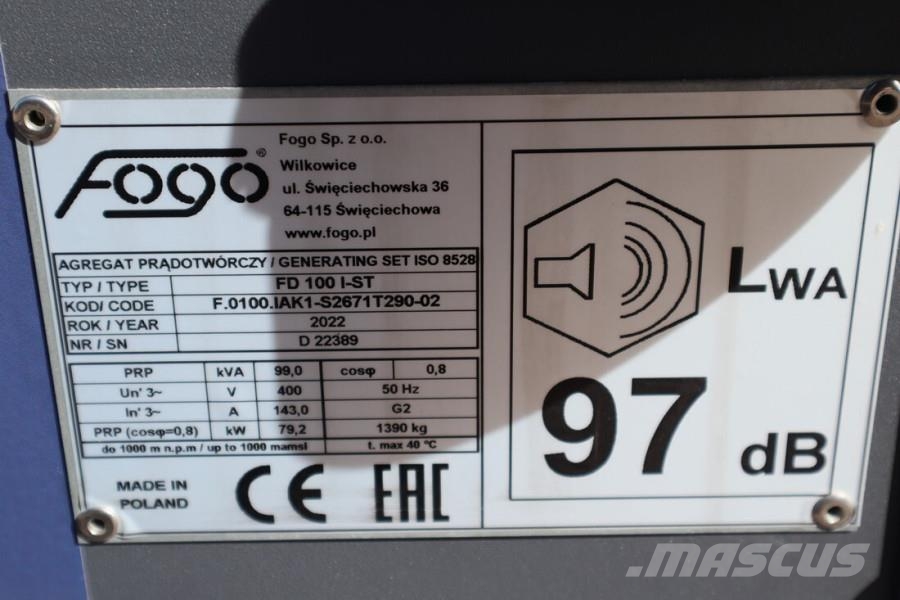 Fogo FD100 I-ST Valid inspection, *Guarantee! Diesel, 1 Dyzeliniai generatoriai