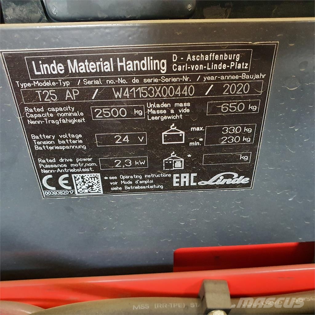 Linde T25AP lang Käyden ajettavat pinoamistrukit