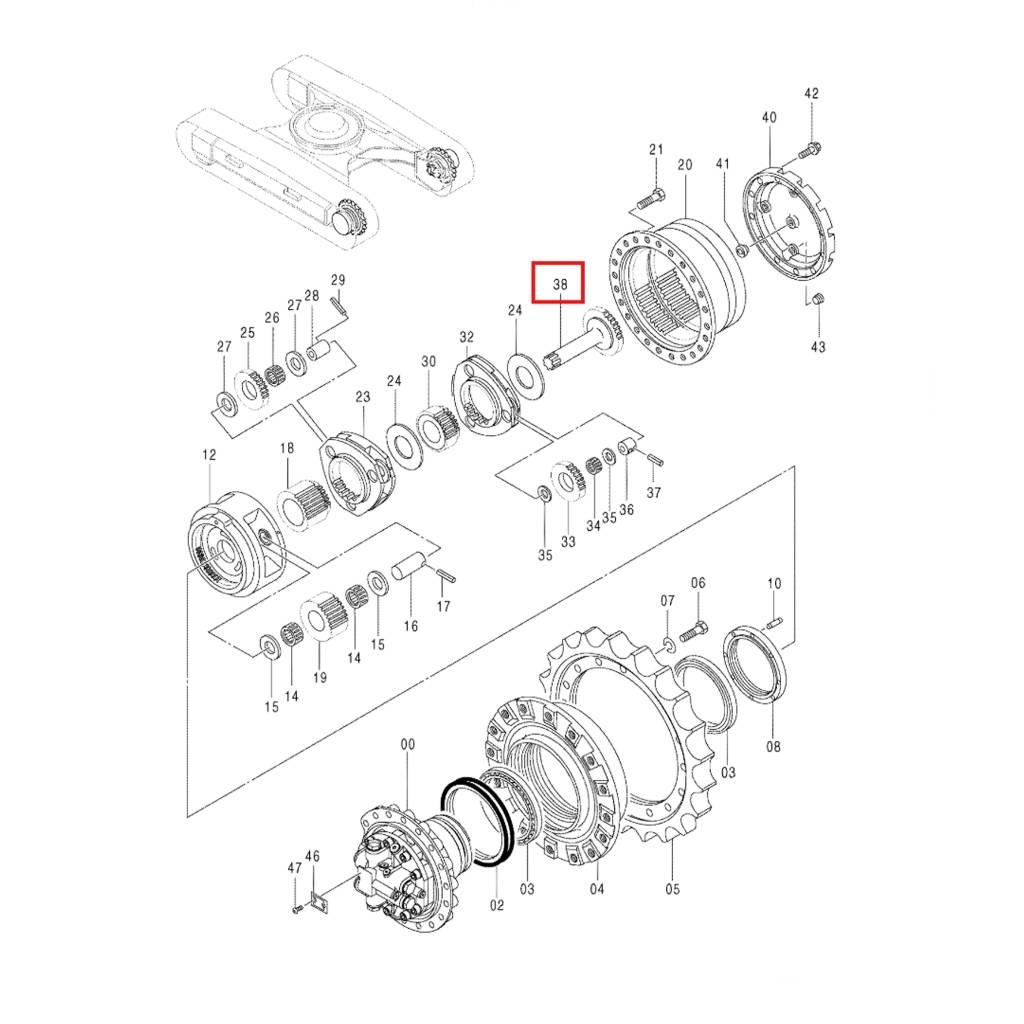 Hitachi Final Drive Gearbox Shaft 23ES/230L/25T 2042351 Transmissão