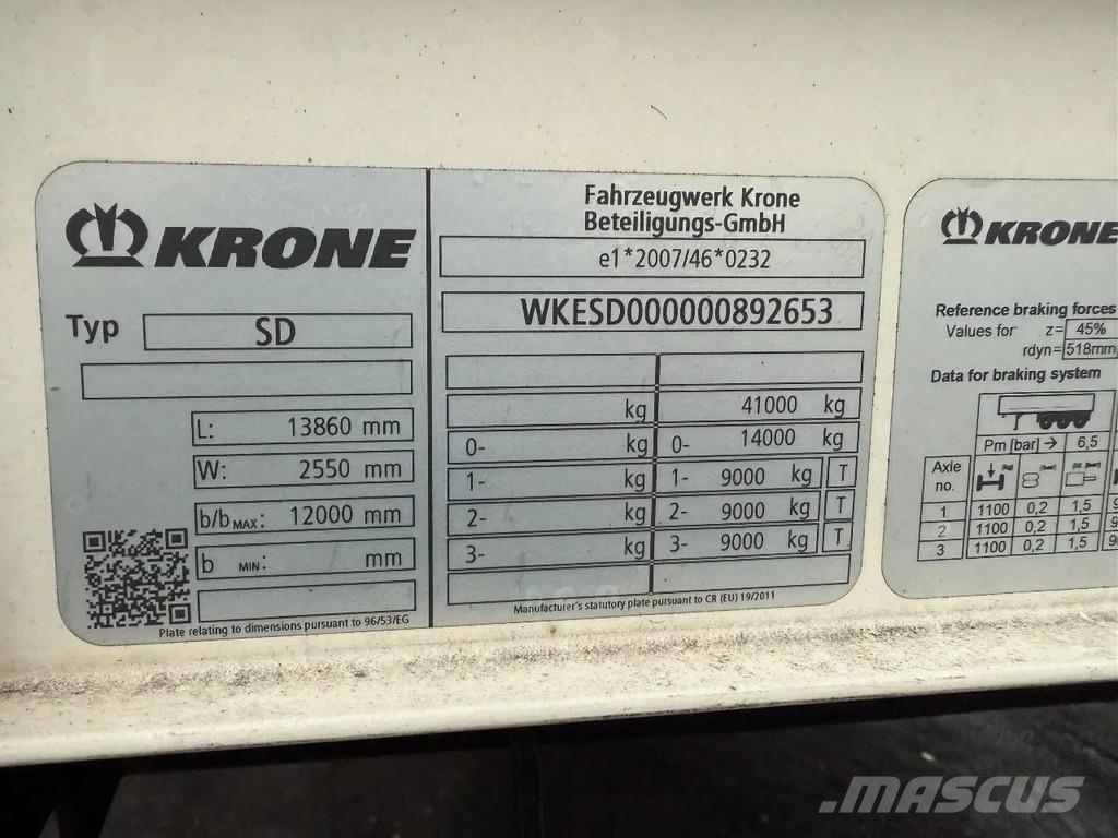 Krone SD - 3 AXLE + SLIDING ROOF Poluprikolice sa ceradom