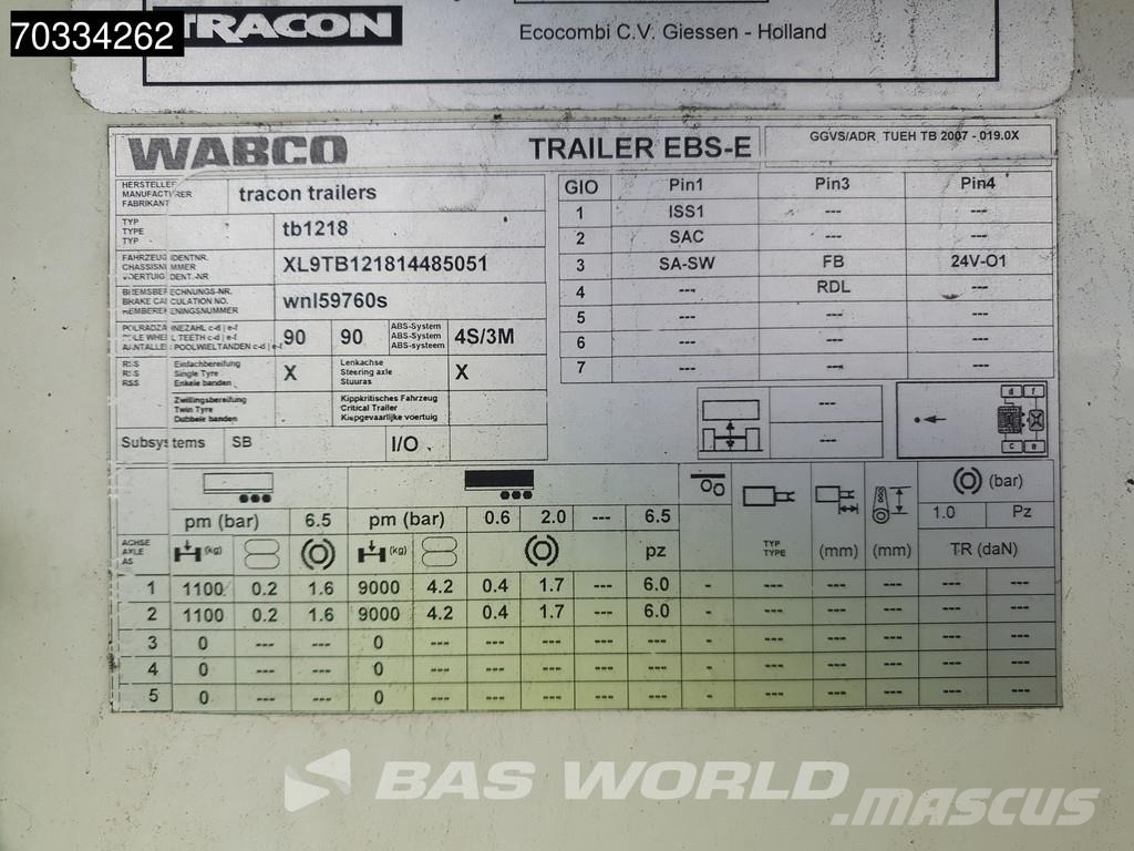Tracon TRT0 2 axles LZV City Steering Tailgate Koel-vries opleggers